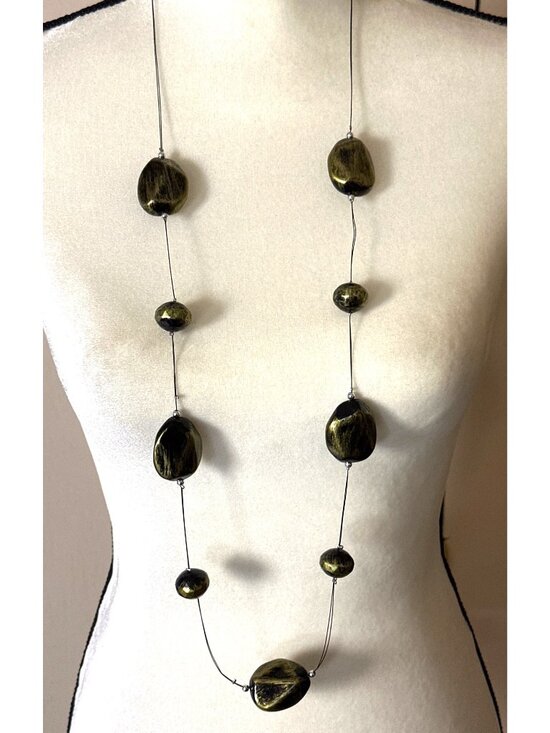 Unbranded | Jewelry | Long Metallic Floating Bead Necklace Black Gold ...